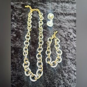 Premier Designs Sunday Brunch Cable Link Necklace,Bracelet Silver Gold Two Tone